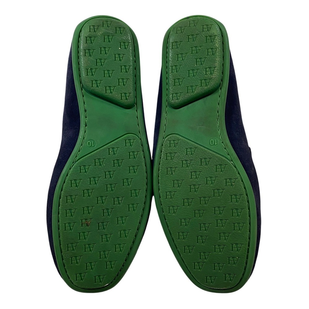 Austen Heller Mens Navy Blue Suede Penny Loafers Green Sole Driving Mocs Size 10 - Picture 8 of 8